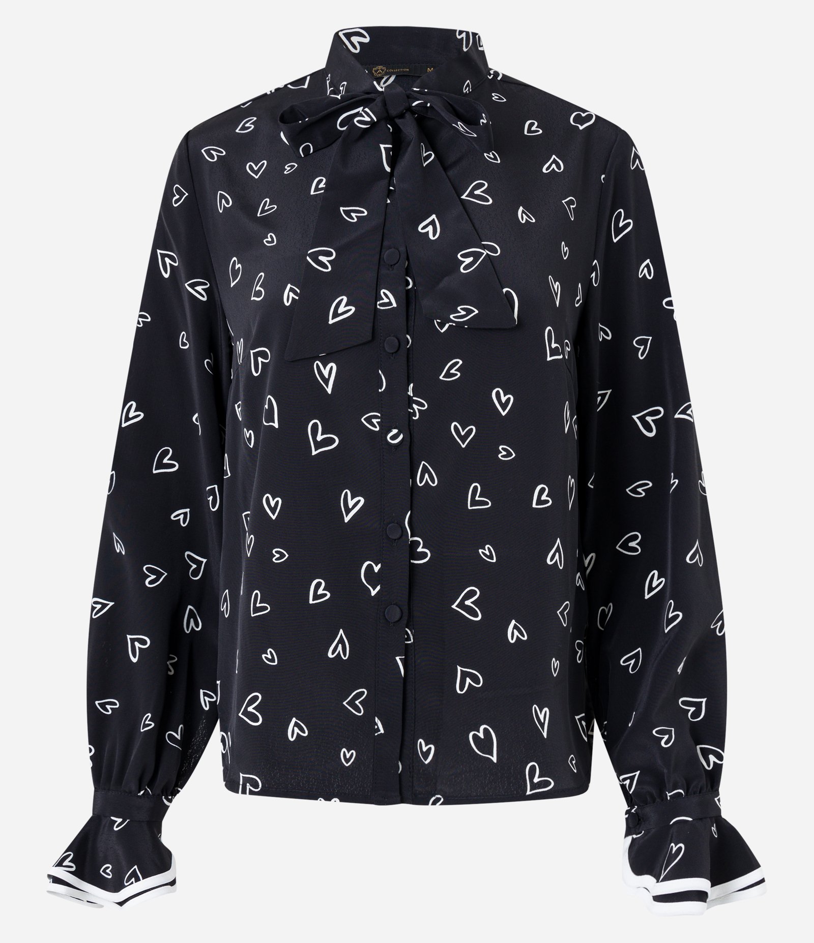 Blusa em Crepe com Laço na Gola e Babados no Punho Preto 6