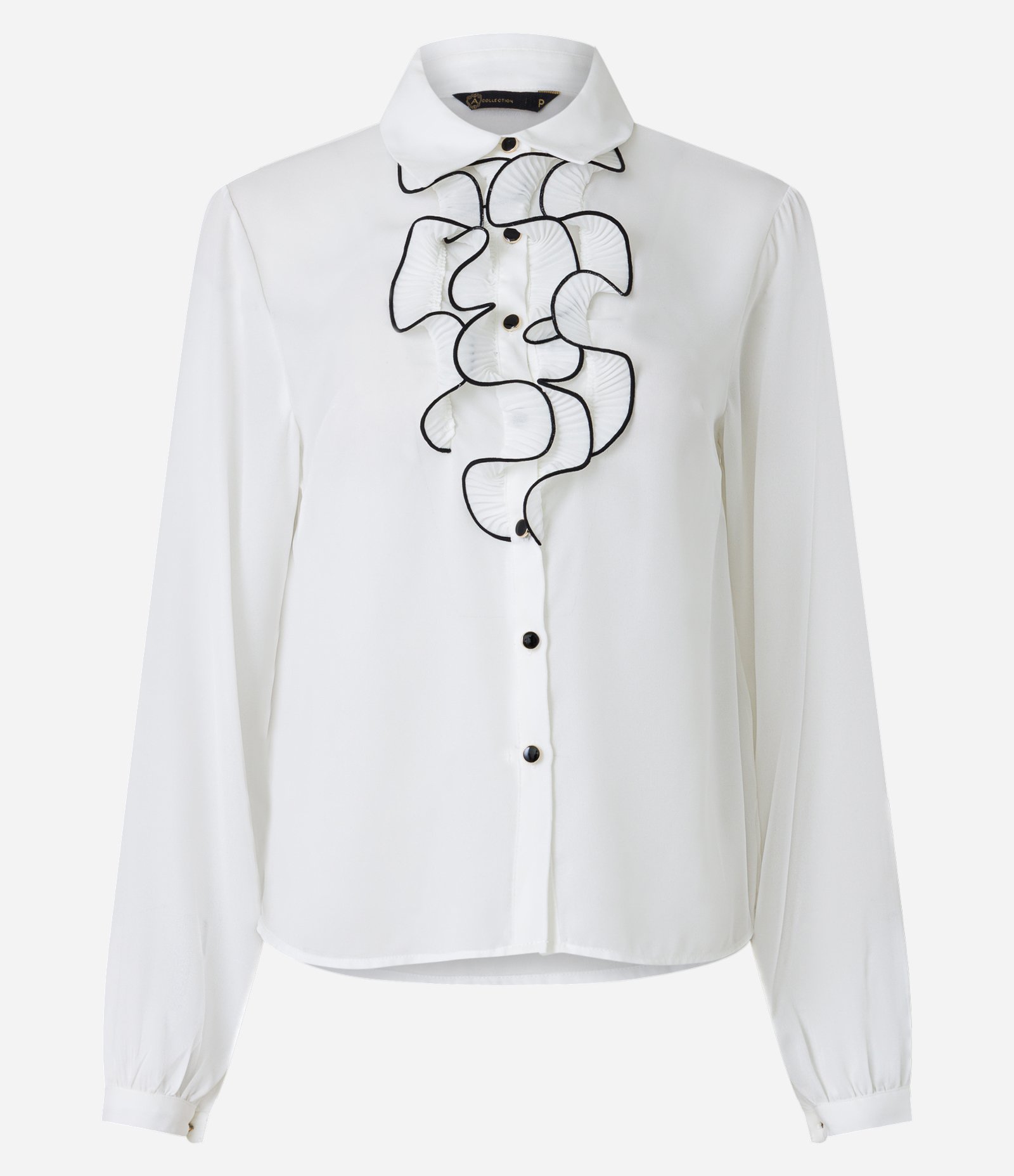 Camisa Manga Longa com Babado Frontal Texturizado Branco 6