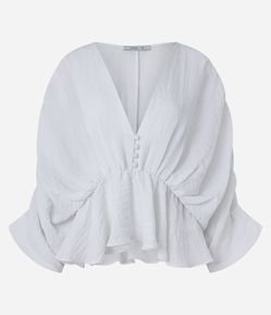 Blusa Bata Manga Longa em Viscose com Botões