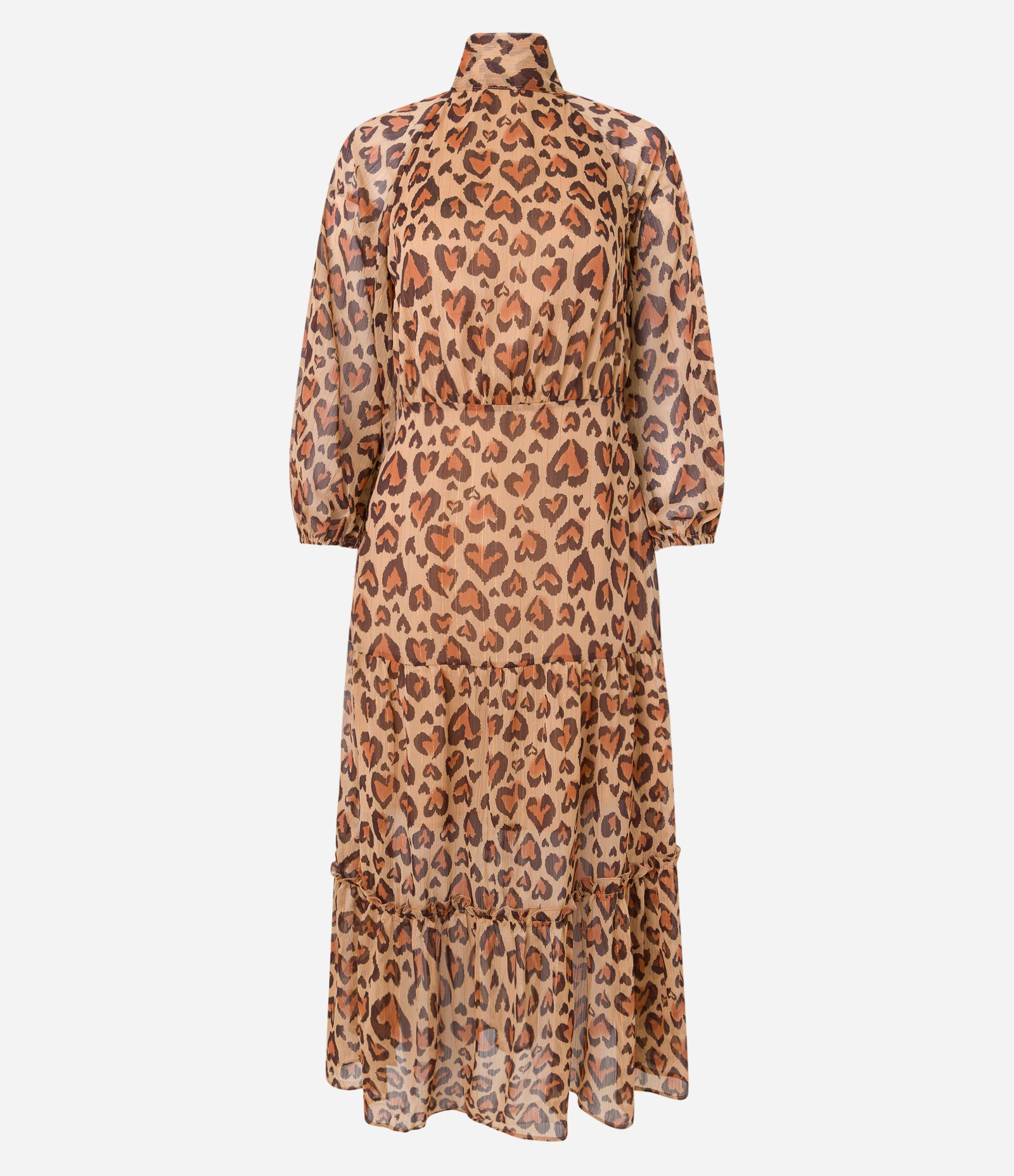 Vestido em Chiffon com Laço na Gola Alta e Estampa Oncinha Corações Marrom 6