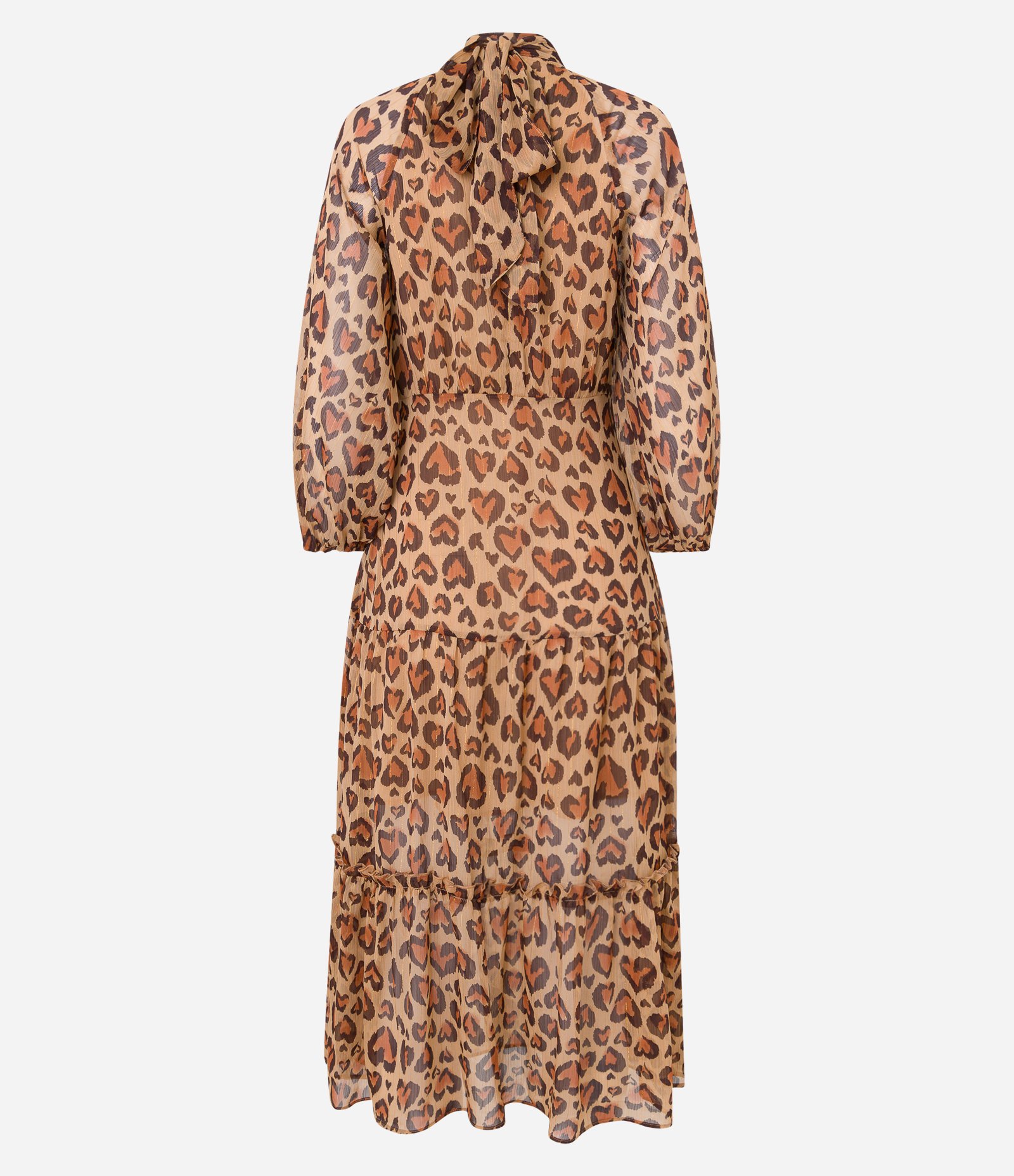 Vestido em Chiffon com Laço na Gola Alta e Estampa Oncinha Corações Marrom 7