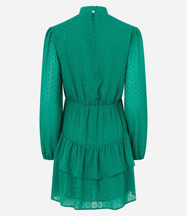 Vestido Curto Texturizado com Gola Alta com Botão Verde 9