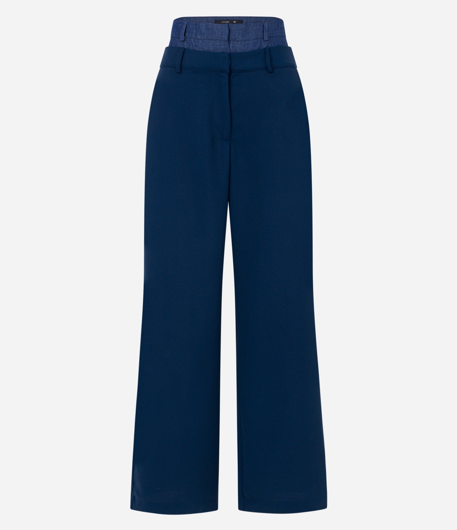 Calça Reta Alfaiatada com Cós Duplo em Diferentes Tons Azul 6