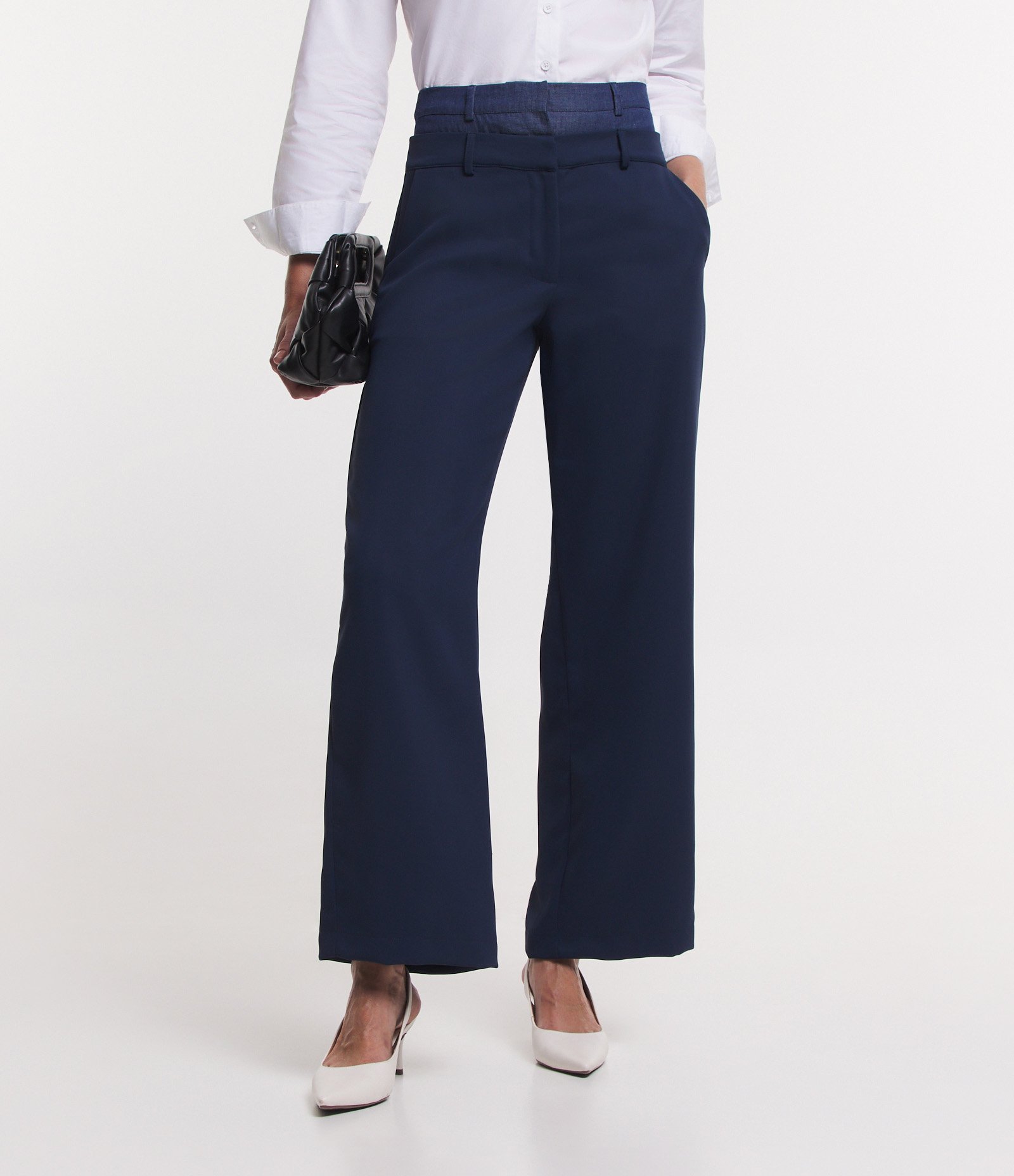 Calça Reta Alfaiatada com Cós Duplo em Diferentes Tons Azul 3