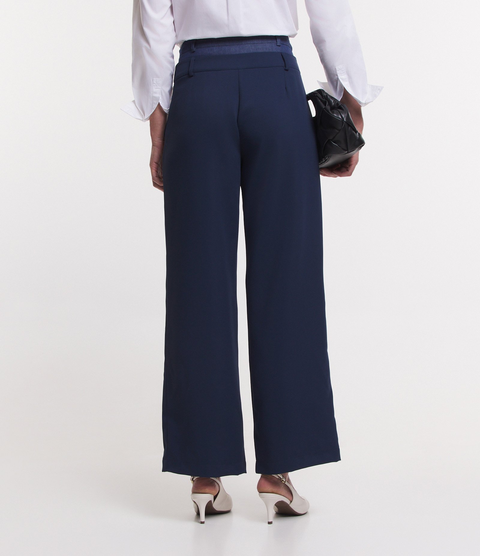 Calça Reta Alfaiatada com Cós Duplo em Diferentes Tons Azul 4