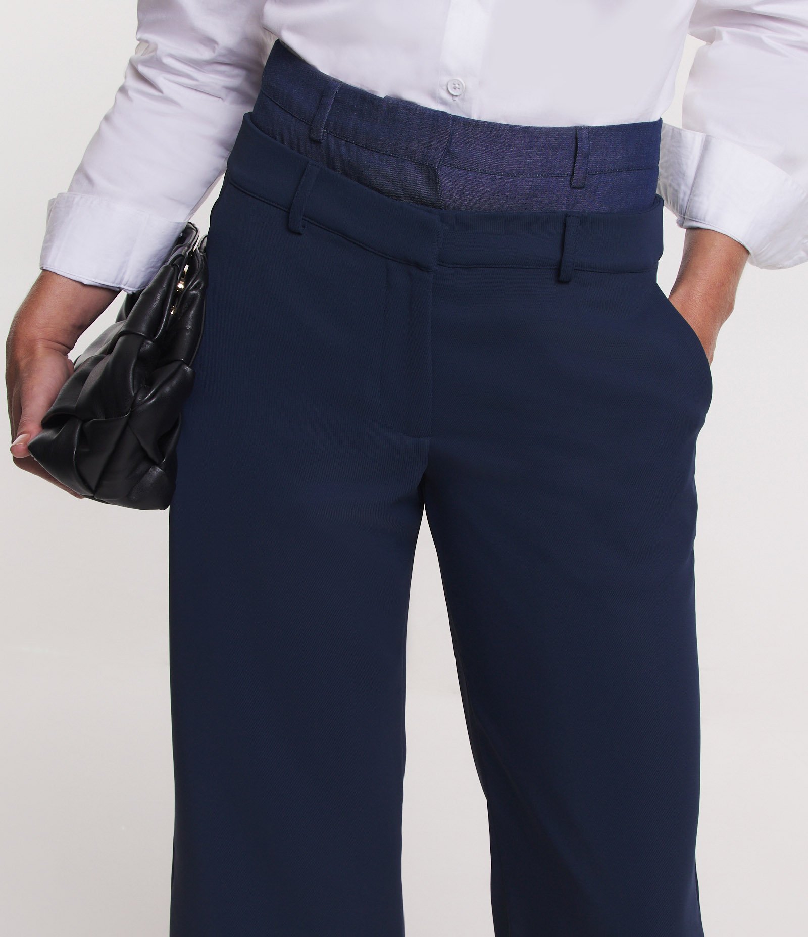 Calça Reta Alfaiatada com Cós Duplo em Diferentes Tons Azul 5