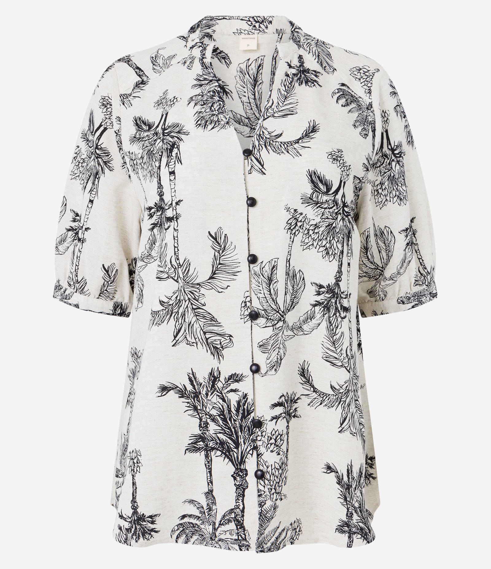 Camisa Manga Curta em Viscolinho com Coqueiros Estampados Bege 5