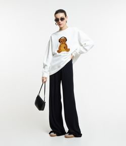 Calça Reta Texturizada com Cós Fixo