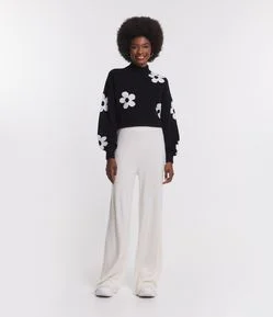 Calça Reta Texturizada com Cós Fixo