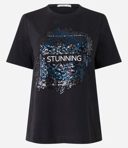 Blusa em Algodão com Estampa Lettering e Paêtes