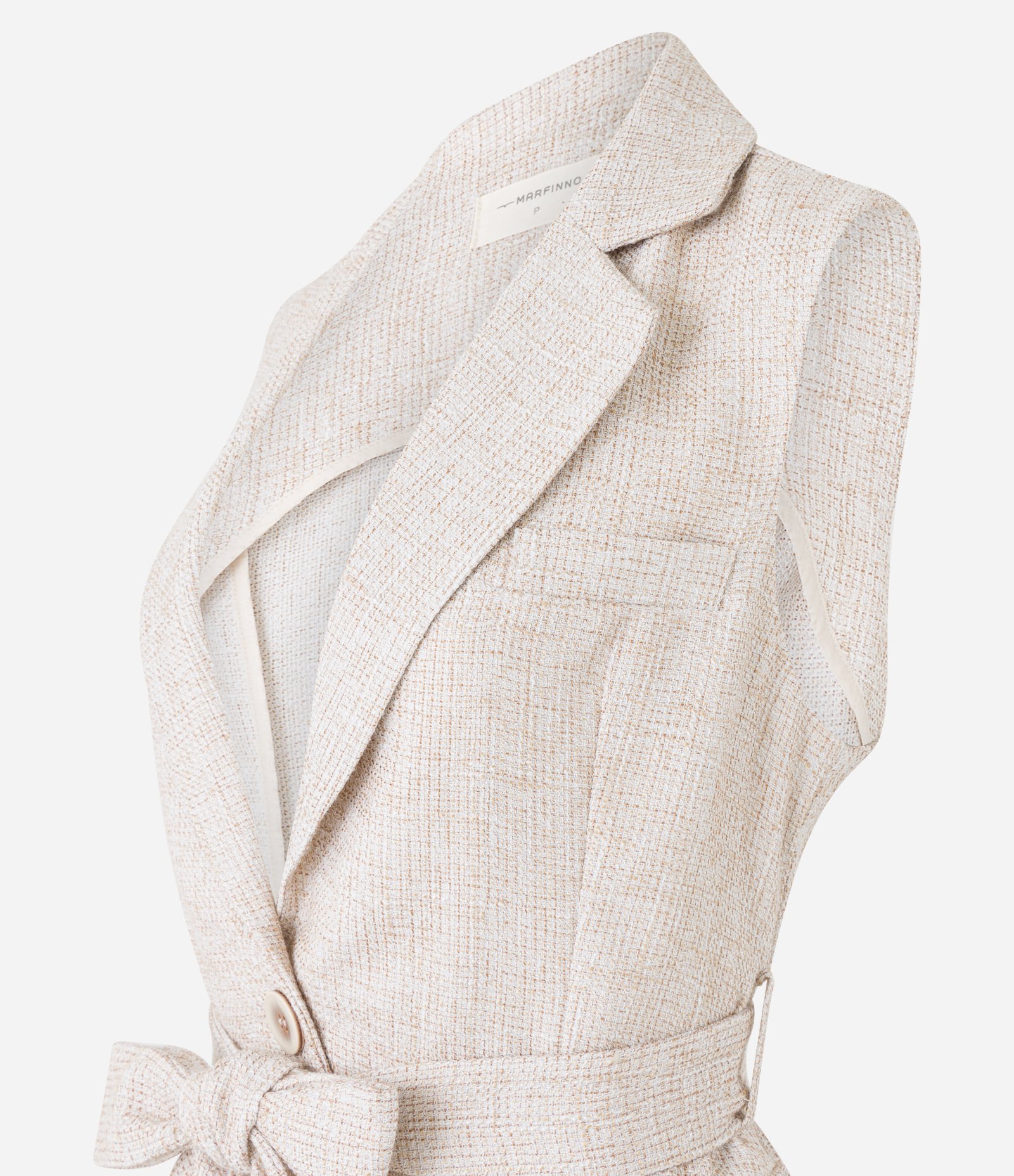 Colete em Tweed com Fechamento de Botões e Amarração Bege 8