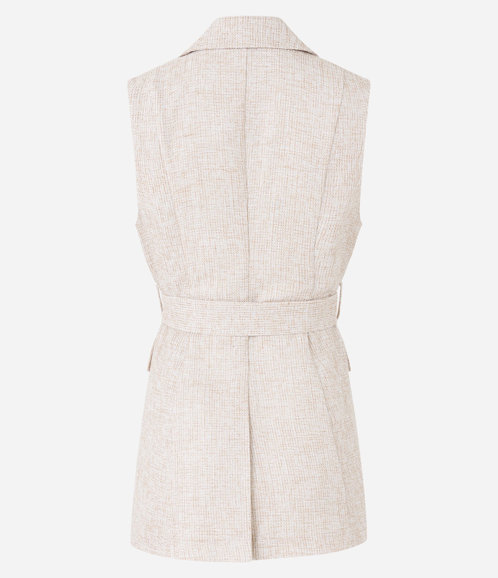 Colete em Tweed com Fechamento de Botões e Amarração Bege 9