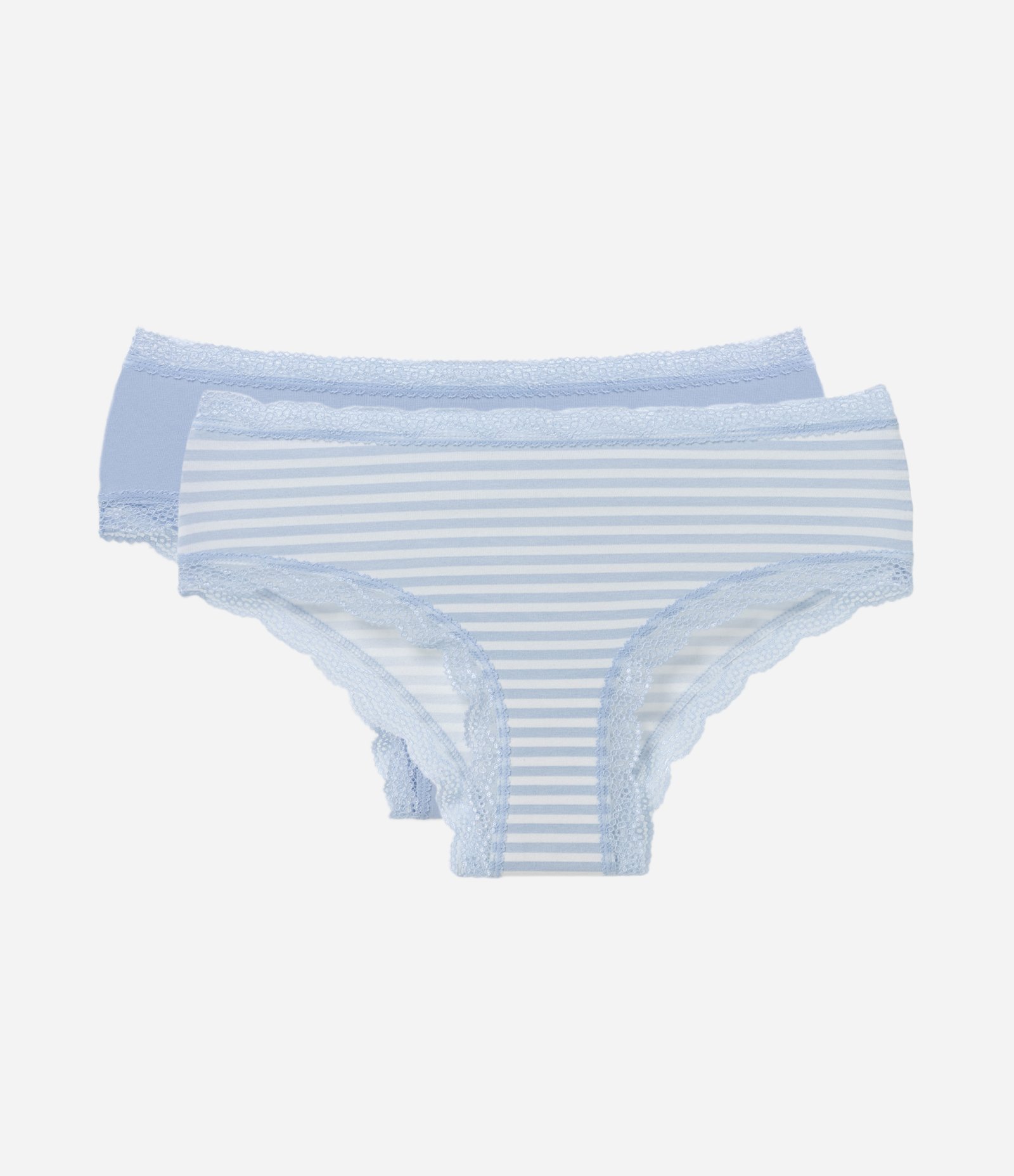 Kit 02 Calcinhas Boyshort em Meia Malha com Renda e Estampa de Listras Azul/Azul com Listras 4