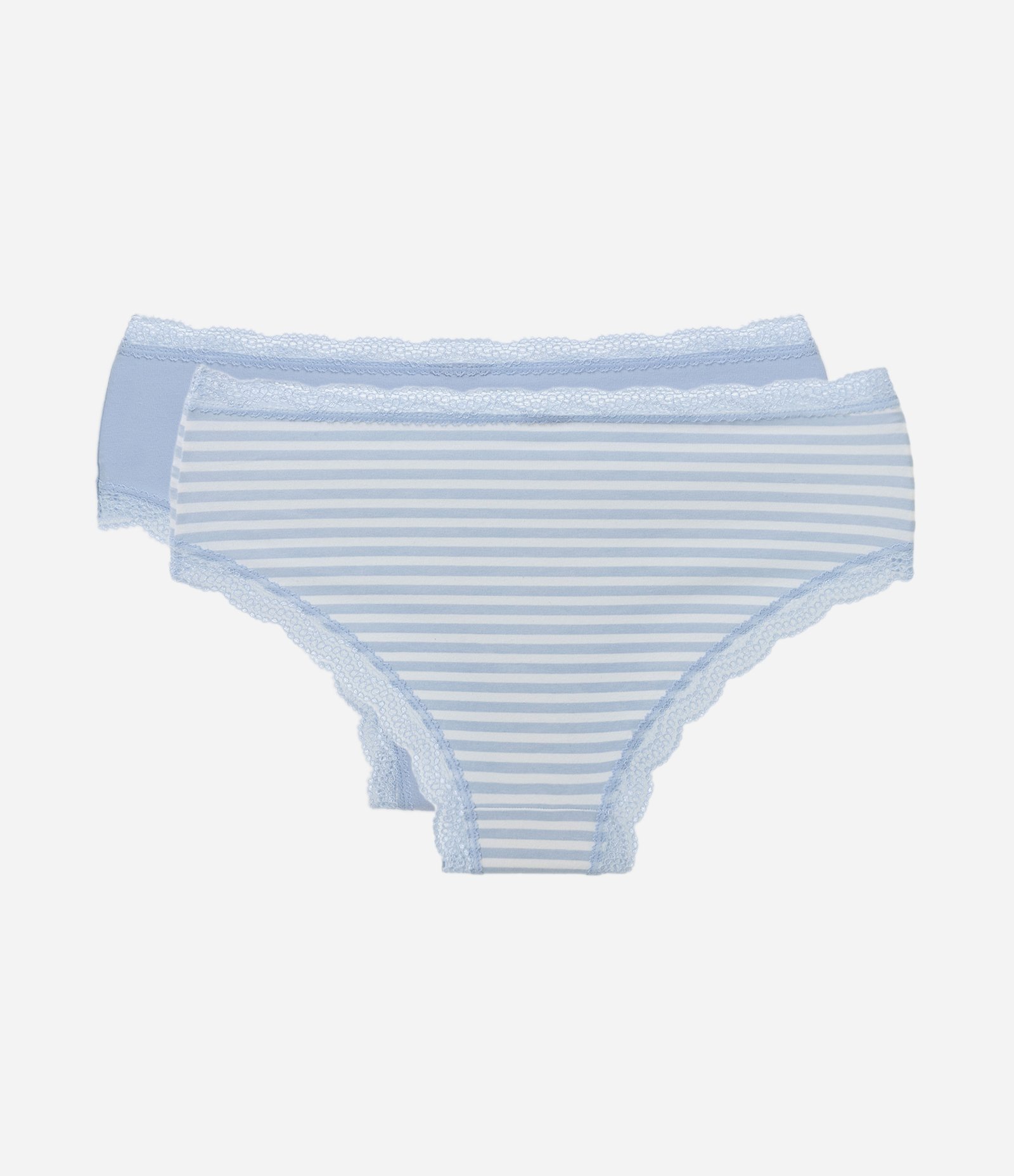 Kit 02 Calcinhas Boyshort em Meia Malha com Renda e Estampa de Listras Azul/Azul com Listras 5