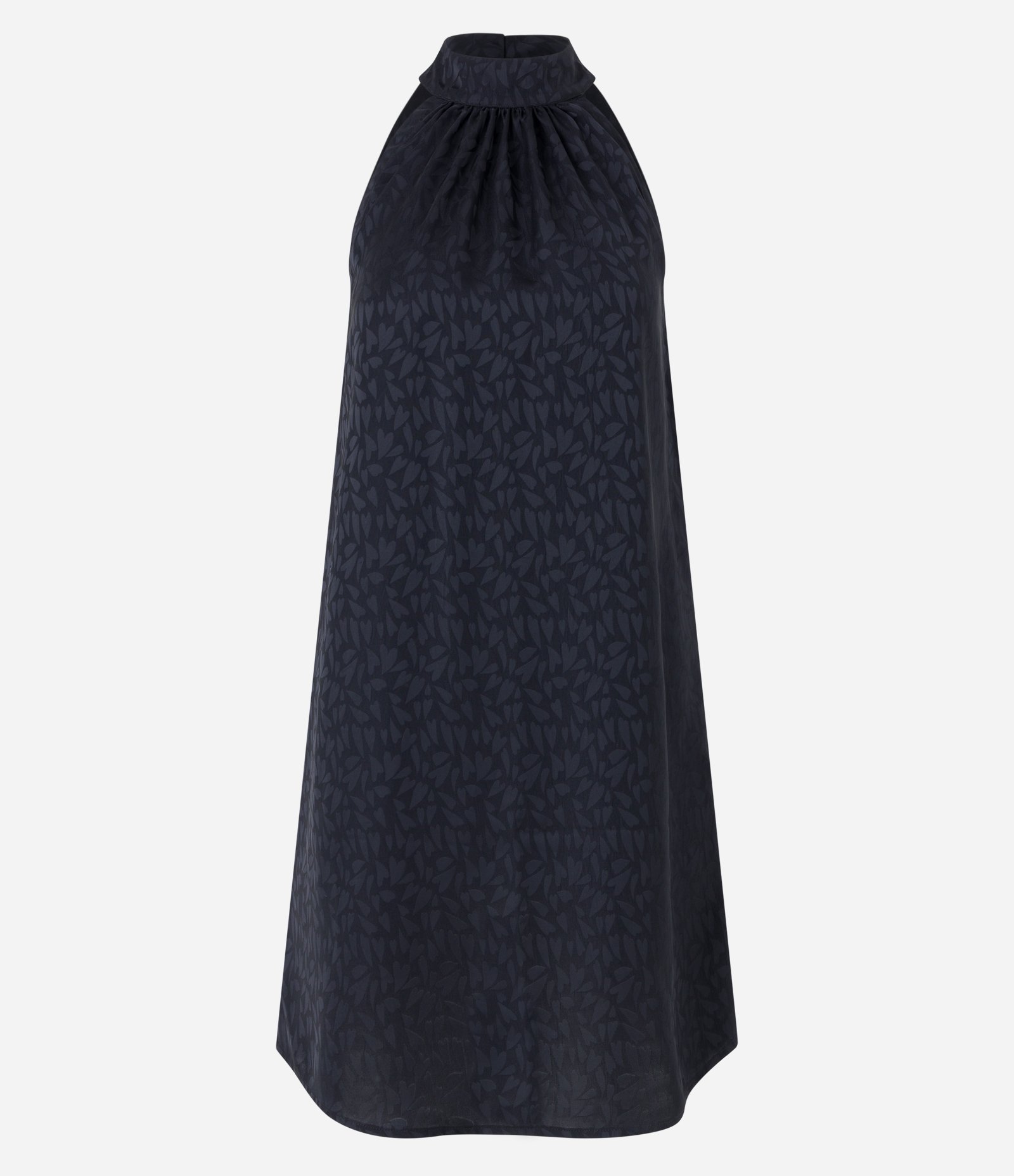 Vestido em Jacquard com Estampa Corações e Textura Acetinada Preto 6
