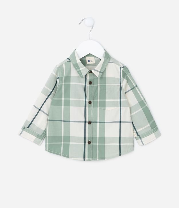 Camisa Infantil em Tricoline Estampa Xadrez - Tam 3 a 18 meses
