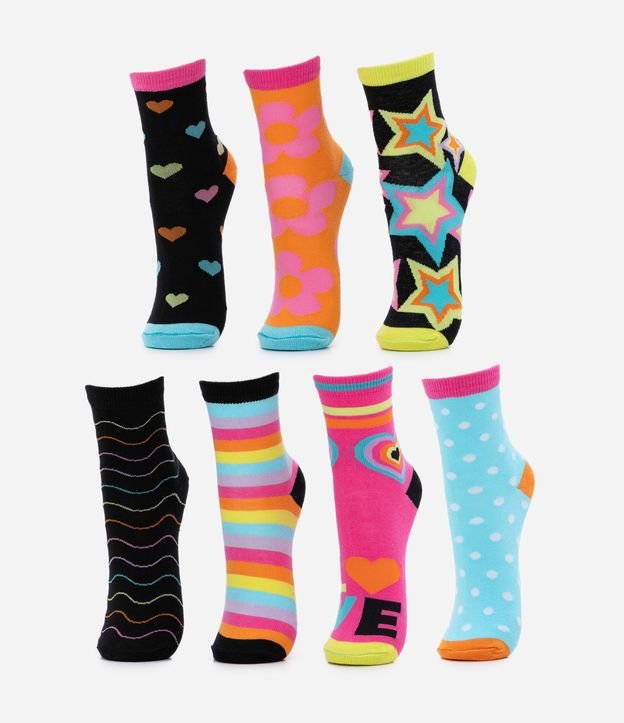 Kit 07 Meias Infantis com Estampa Divertidas - Tam 19 ao 34