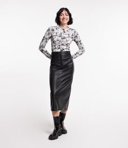 Saia Midi em Pu com Fenda