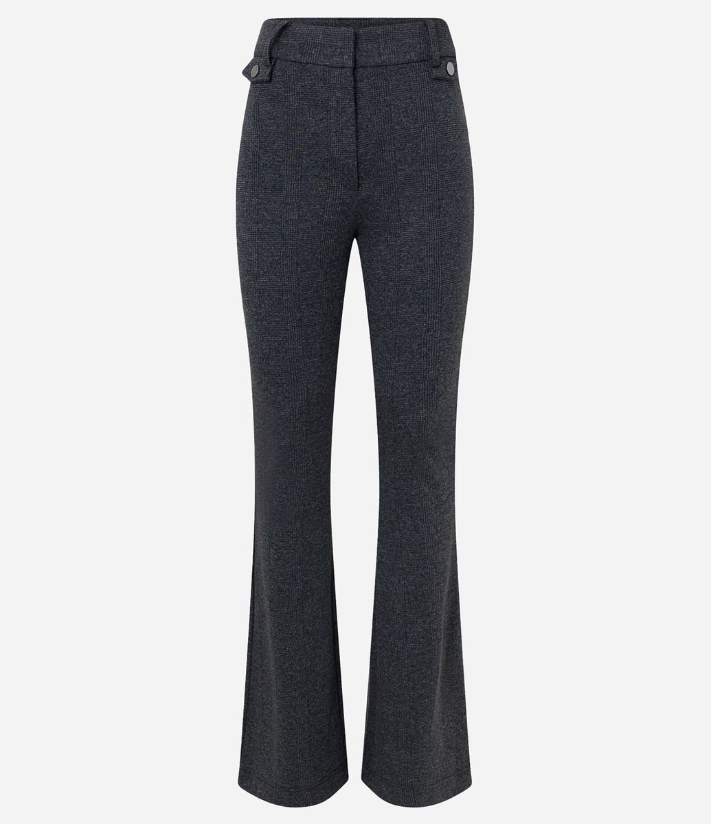 Calça Flare em Ponto Roma com Estampa Xadrez Cinza