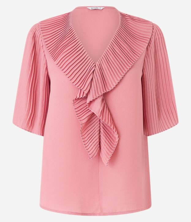 Blusa em Chiffon com Babado Jabô Plissado no Decote
