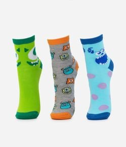 Kit 03 Meias Infantil em Algodão com Estampa do Monstros S.A - Tam 19 a 30