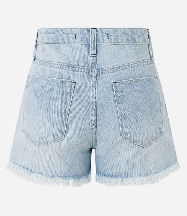 Short Jeans com Puídos e Vista Recortada Azul 6