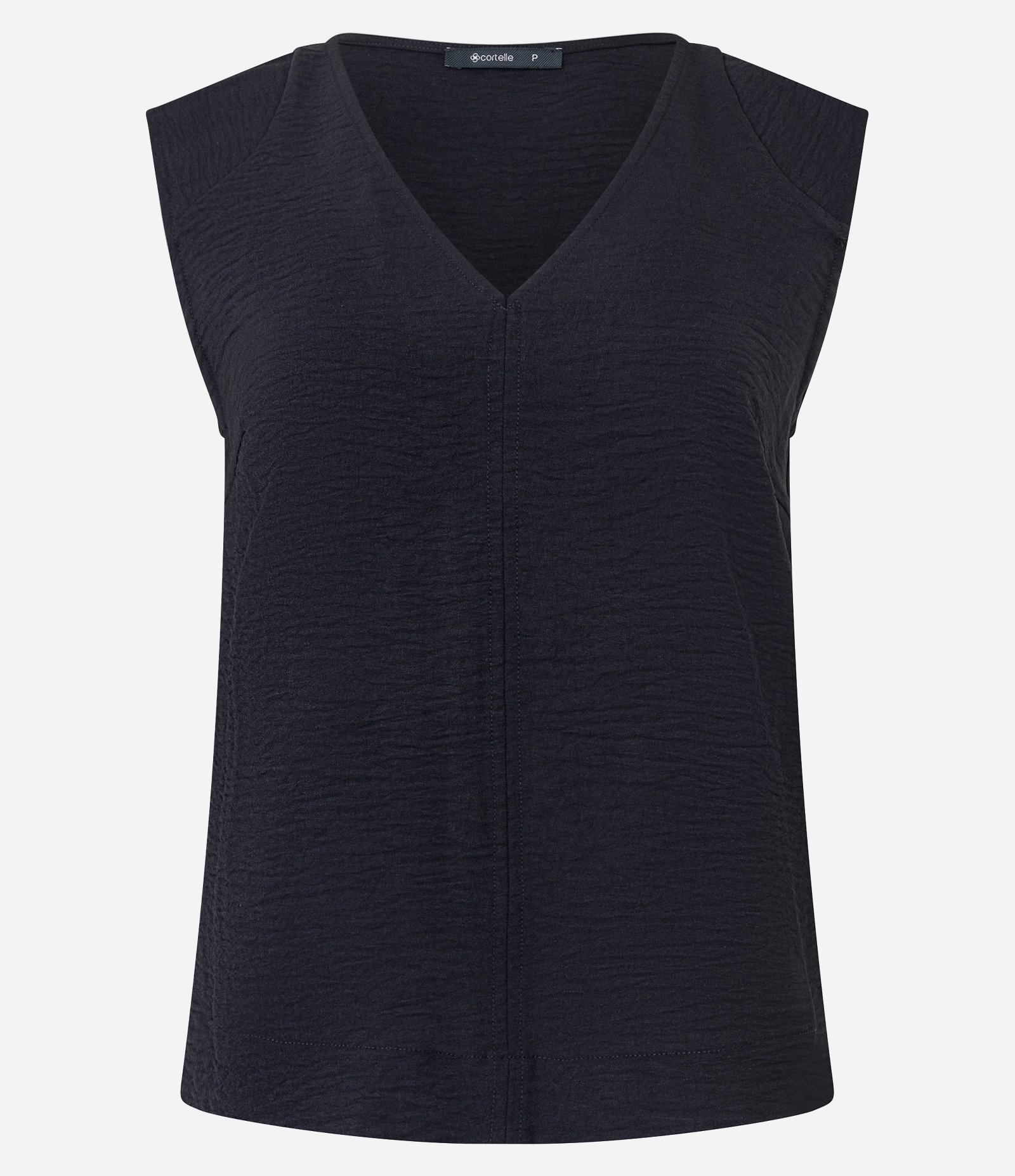 Blusa sem Manga com Decote V e Texturas Preto 6