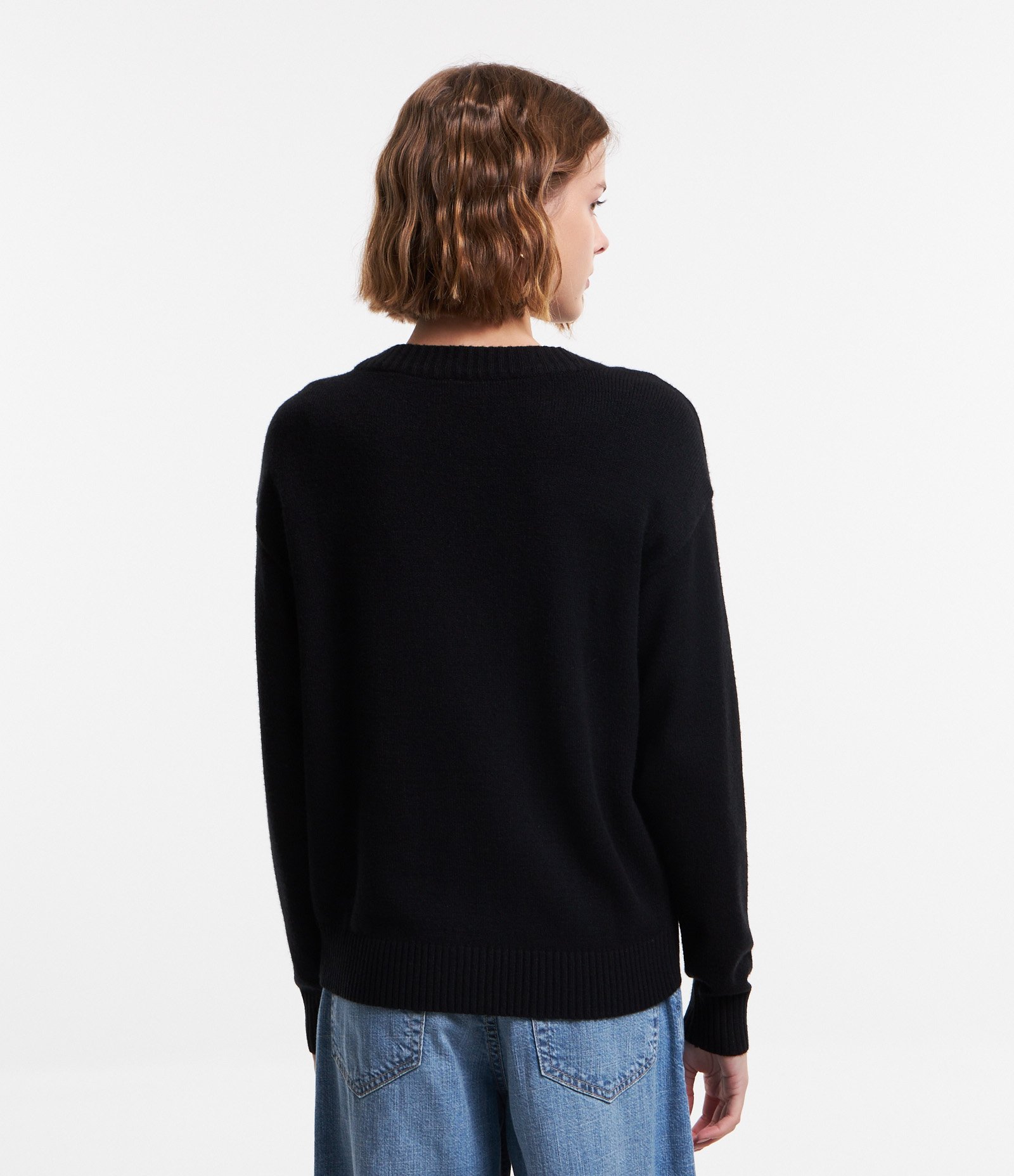 Cardigan Curto em Tricô com Botões Preto 3