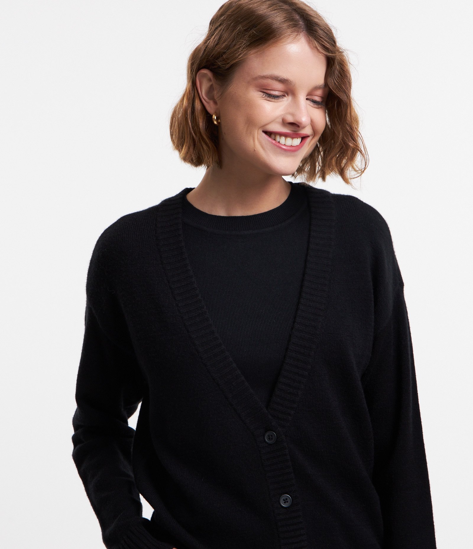 Cardigan Curto em Tricô com Botões Preto 4