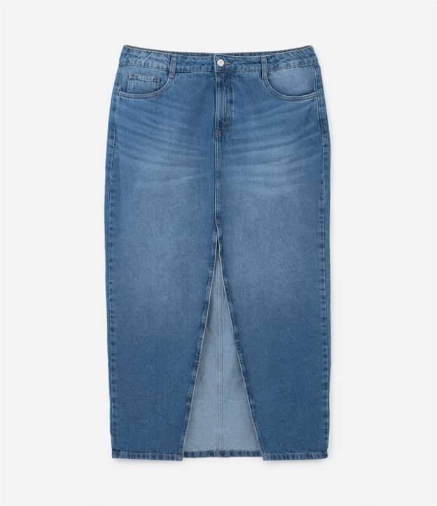 Saia Longa Jeans com Fenda Frontal Curve & Plus Size Azul Médio 7