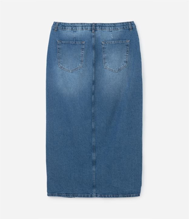 Saia Longa Jeans com Fenda Frontal Curve & Plus Size Azul Médio 8