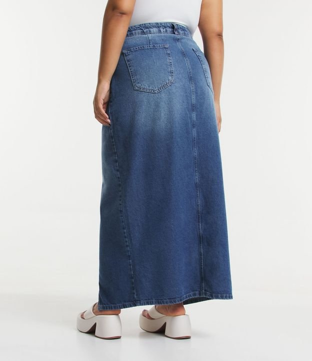 Saia Longa Jeans com Fenda Frontal Curve & Plus Size Azul Médio 3