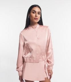 Jaqueta Bomber Acetinada com Botões de Pressão e Bolsos