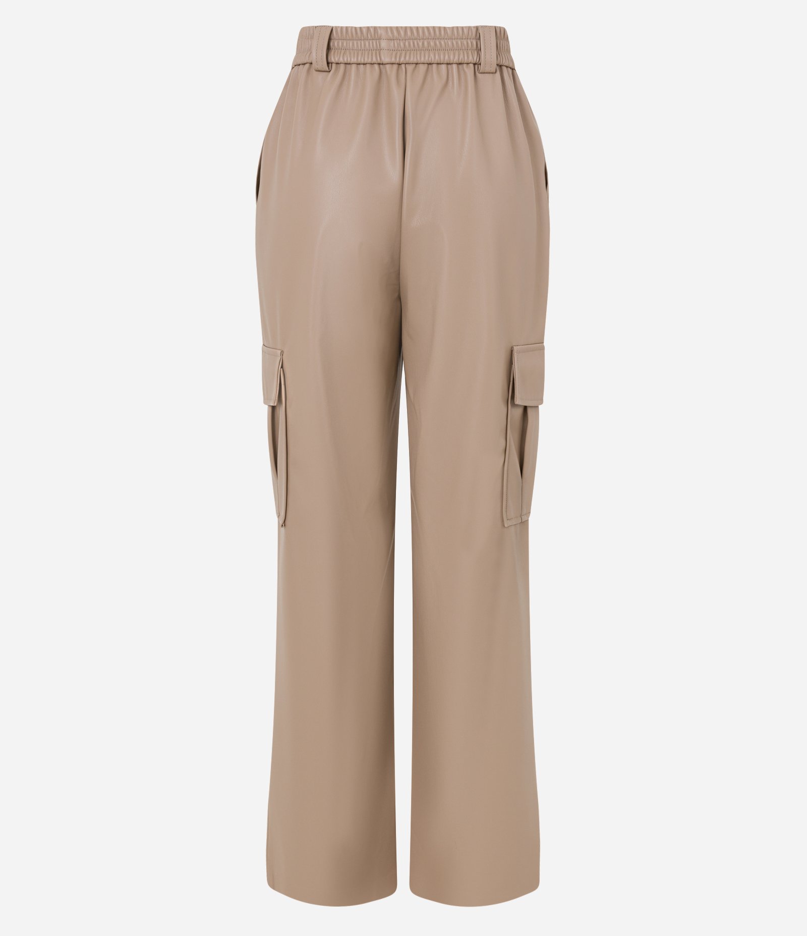 Calça Reta em Material Sintético com Bolsos Laterais Bege 7