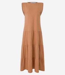 Vestido Longo em Algodão com Manga Muscle Tee e Recortes na Saia