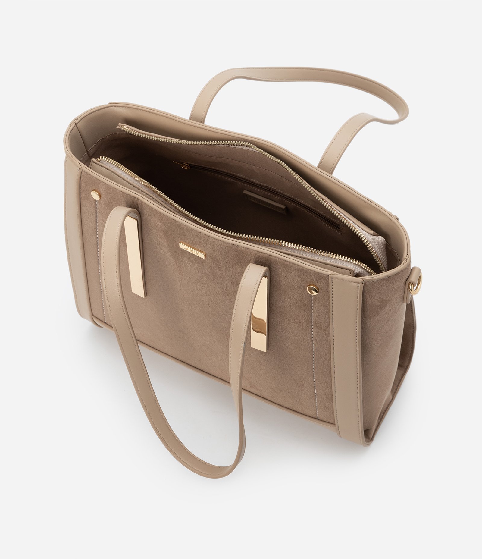 Bolsa Grande Shopper com Detalhes em Suedine Bege 6