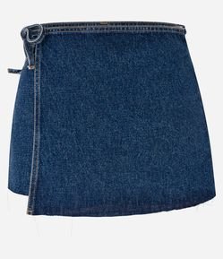Short Saia Jeans Transpassada com Amarração
