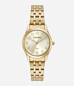 Kit Relogio Metal Mondaine Feminino Analógico com Caixa em Metal Dourado e Pulseira em Aço Dourado 32608LPMKDE1K1