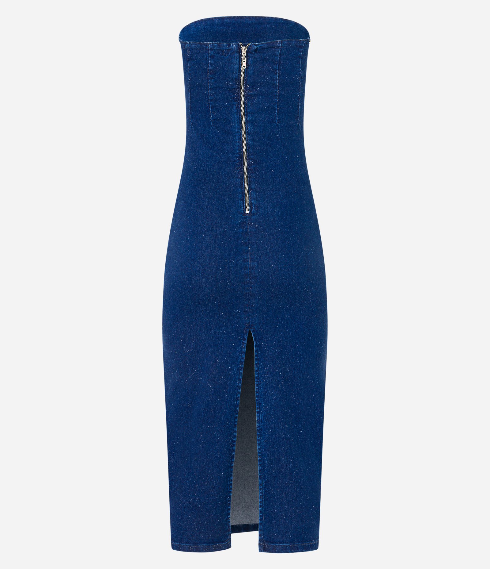 Vestido New Midi Jeans Tomara que Caia e Fenda Azul 7