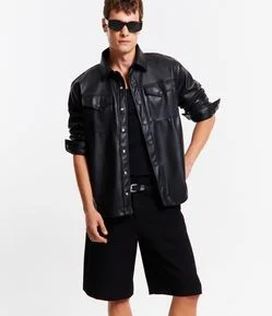 Camisa Overshirt com Bolsos de Lapela no Peito