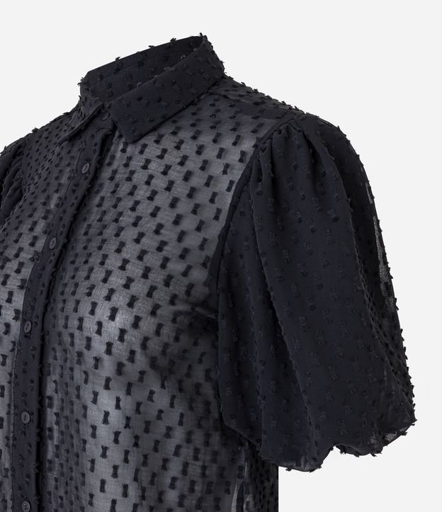 Camisa em Chiffon com Transparência e Texturas Preto 7