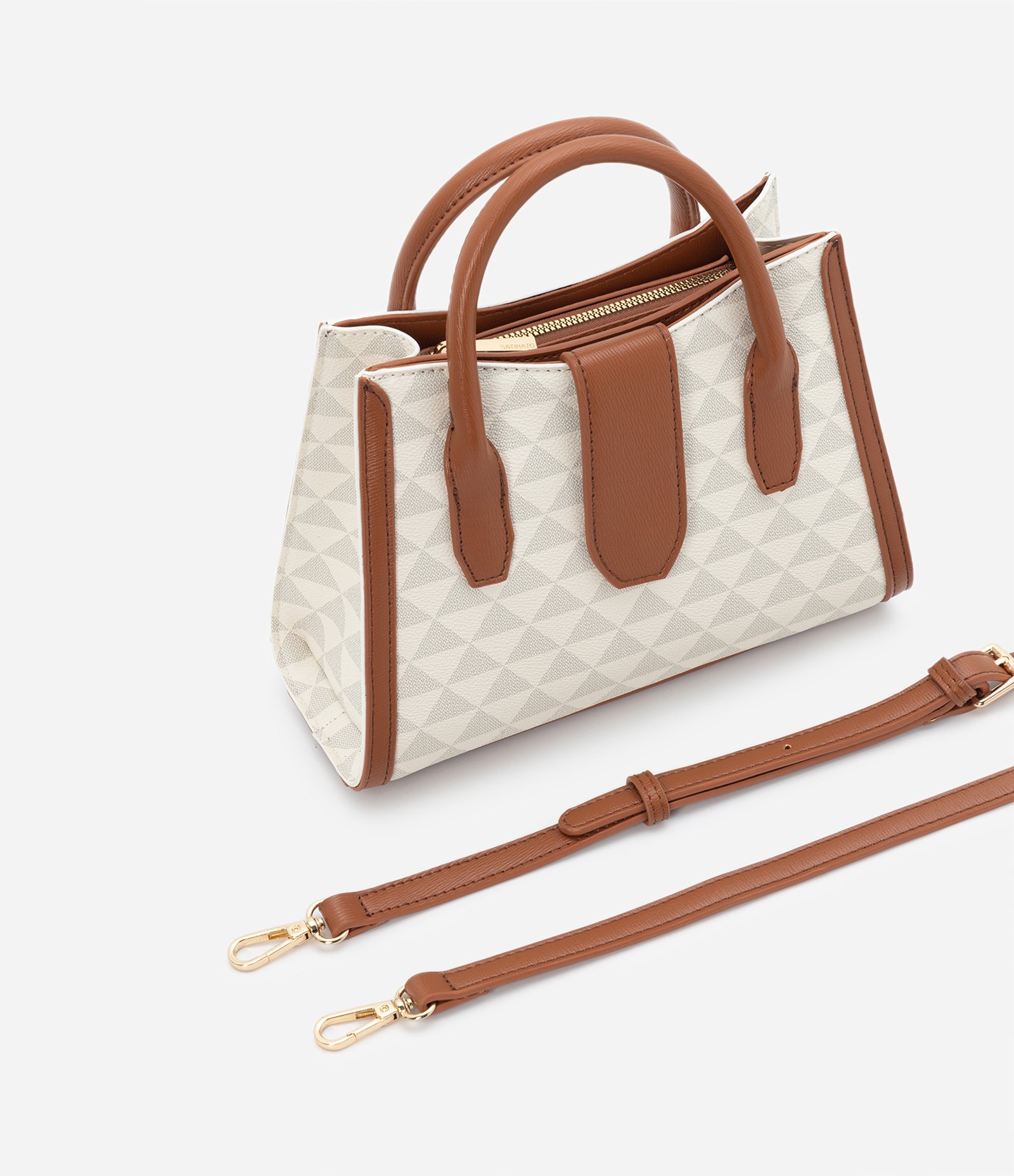 Bolsa Satchel em PU com Alça Removível Off White 7
