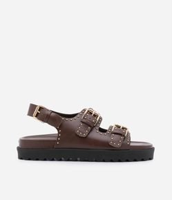 Sandália em PU com Tiras e Tachinhas Metalizadas