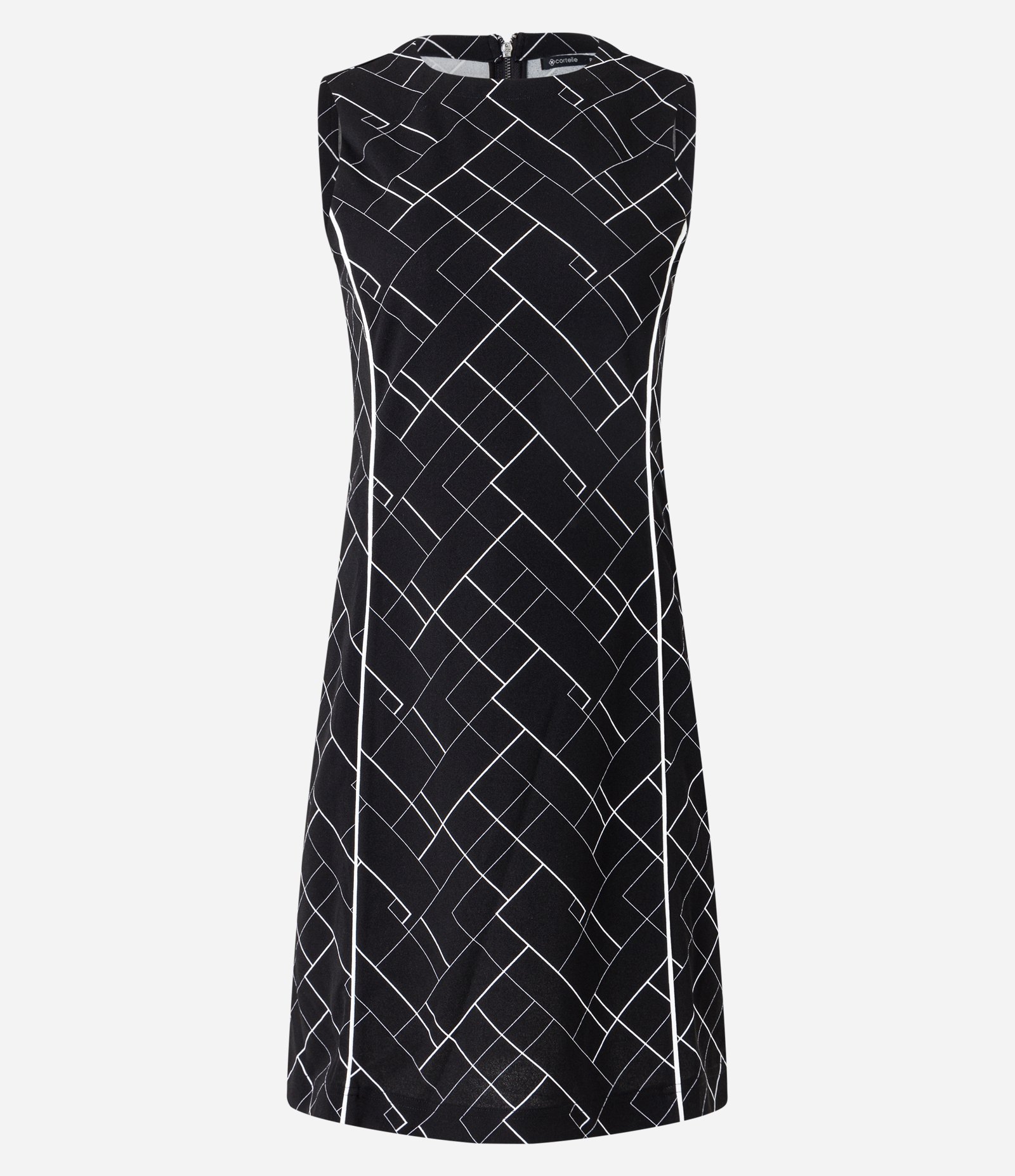 Vestido Curto em Crepe com Estampa Geométrica Preto 6