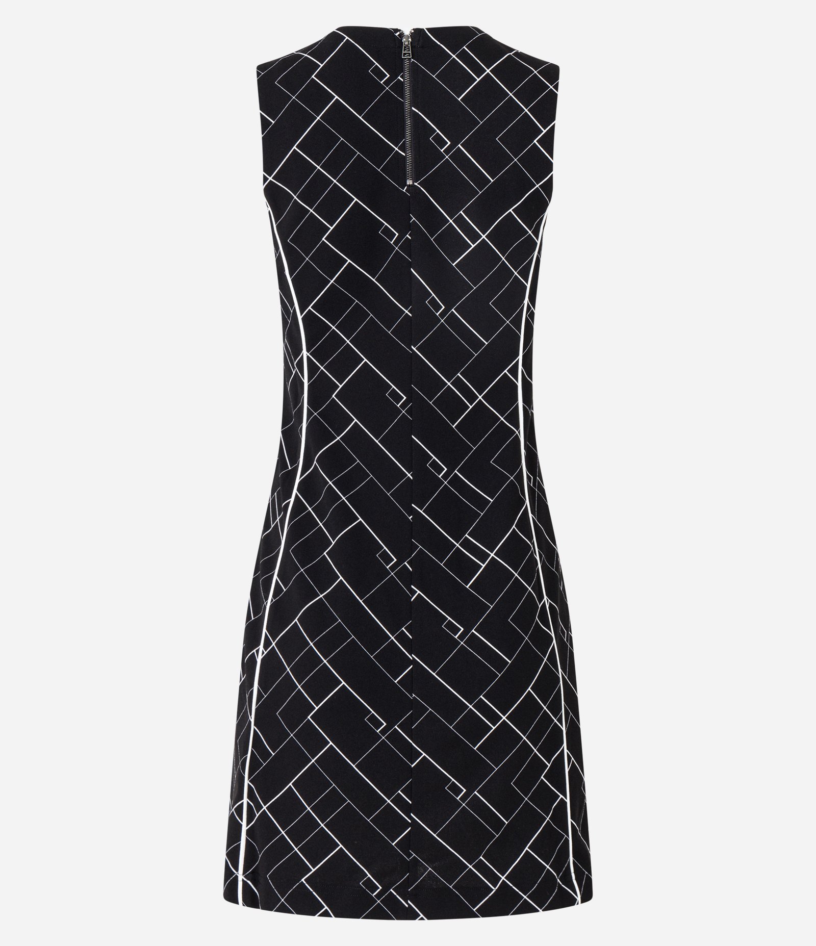 Vestido Curto em Crepe com Estampa Geométrica Preto 7