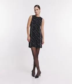 Vestido Curto em Crepe com Estampa Geométrica