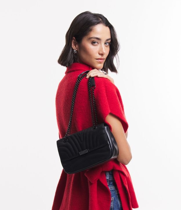 Bolsa Shoulder Pequena em Matelassê com Alça de Corrente