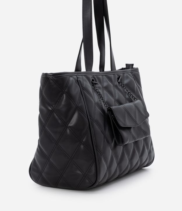 Bolsa Shopper Grande com Textura Matelassê e Mini Bag Preto 3