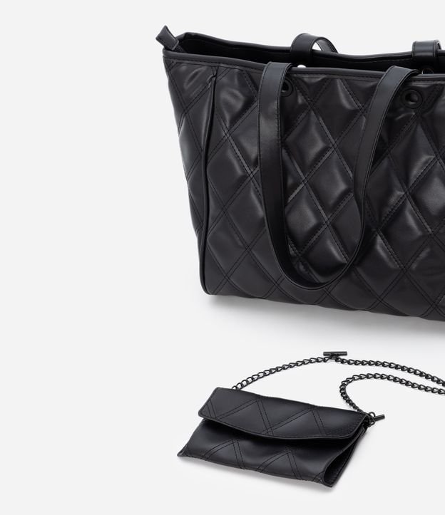 Bolsa Shopper Grande com Textura Matelassê e Mini Bag Preto 8