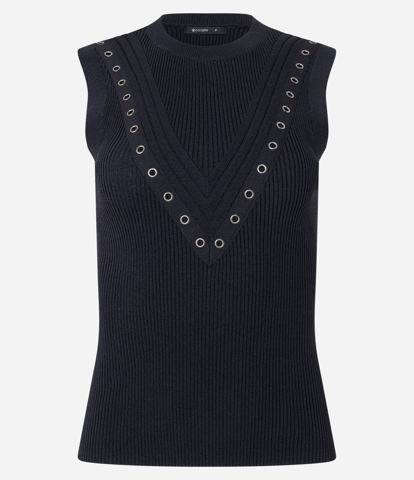 Blusa em Tricô sem Mangas e com Detalhe de Ilhoses Preto 1